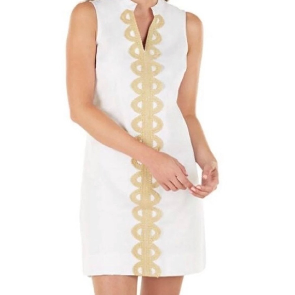 Mudpie Sleeveless Dress White & Gold Sz XS